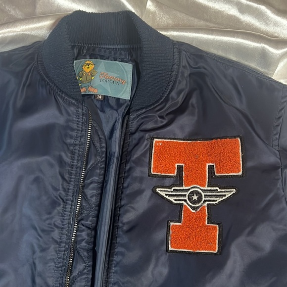 Navy Blue Top Gun Aviator Bomber Flight Jacket - Juniors Size 14 - Picture 3 of 17